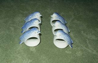 Vintage Fine Bone China Birds Bluebird Napkin Rings Set Of 6 Six Bluebirds