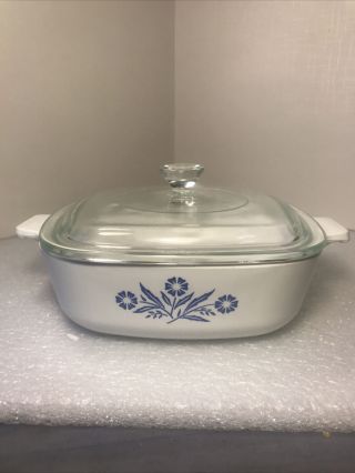 Vintage Corning Ware Casserole Baking Dish W/ Lid Blue Cornflower 1 Qt - P - 1 - B