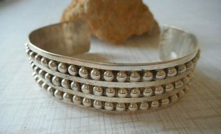 Vintage Mexico Signed Sterling Silver 925 Bead Cuff Bracelet Re30d
