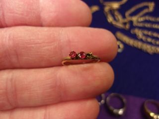 8 Of 18,  Rare Vtg Antique Ladies Girls Gold Filled Ring " 3 " Fuchsia Red " Gems "