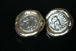 Vintage Silver Gold Tone Coin Clip On Earrings