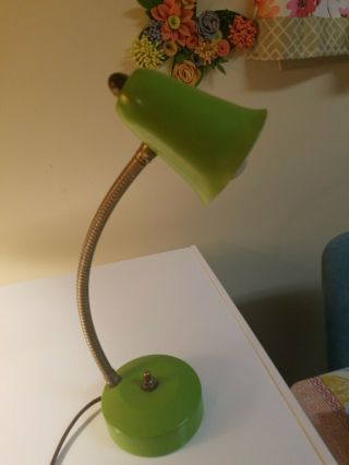 Vtg Small Midcentury Old Green Metal Desk Table Lamp Great 2