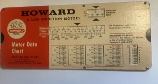 Cq - Vintage 1965 Howard Industries A - Line Motor Data Chart Calculator Slide Rule