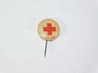 Antique 1918 American Red Cross World War 1 Vintage Pin Back Mini Button White