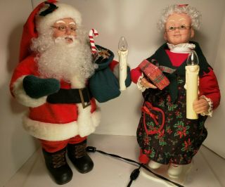 Pair Vintage Animated Electric Santa Claus And Mrs Claus Mr & Mrs Claus Motion