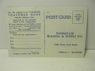 Vintage Thatched Roof Advertising Postcard Interstate Roofing Co.  Chicago - P18