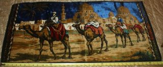 Vintage Arabian Middle Eastern Camel Caravan 39 X 20 Tapestry Rug/wall Hanging