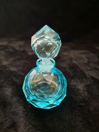 Vintage Faceted Blue Crystal Art Glass Perfume Bottle 2