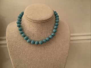 Vintage Miriam Haskell Blue Bead Necklace (choker) Brass Clasp 14”