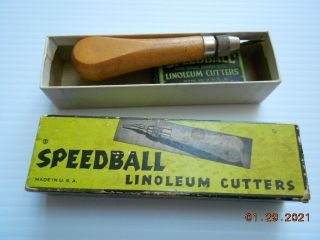 Vintage Speedball Linoleum Cutters Set Of 5 With Handle Art Block Printing