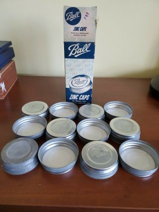 Vintage Box Of 12 Ball Zinc Canning Lids