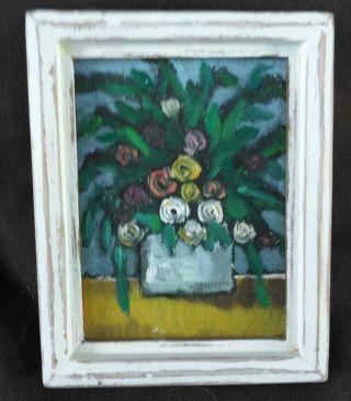 Vintage Painting Miniature Oil Painting Still Life Floral Of Flowers Framed Art