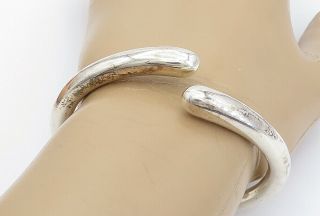 925 Sterling Silver - Vintage Shiny Minimalist Hinge Bypass Cuff Bracelet - B8475