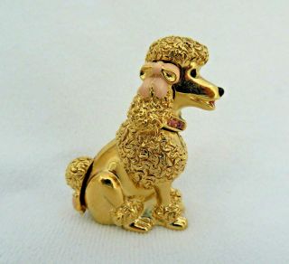 Estee Lauder Solid Perfume Compact / Trinket Box Poodle Dog W/ Pink Bows