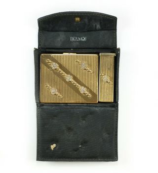 Ciner Compact & Lipstick Case Vintage 1950s Mid - Century Retro w/ Rhinestones 2