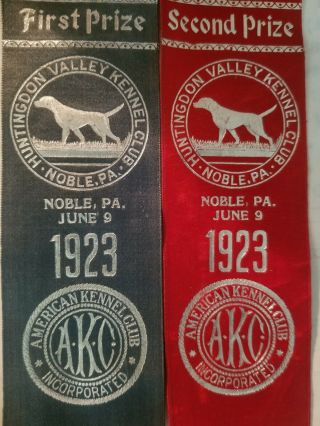 Vintage Akc American Kennel Club Dog Show Ribbons 1923 Noble,  Pa 1st & 2nd Place