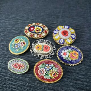 1 Vintage Micro Mosaic Italian Floral Round Oval Brooch Pin / Your Choice Of 1