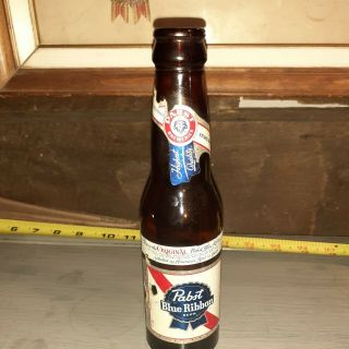 1972 7oz Vintage Pabst Blue Ribbon Paper Labled Beer Bottle