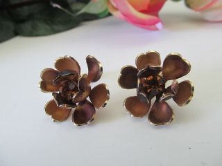 Vintage Marked Coro Antiqued Metal And Rhinestone Clip On Earrings