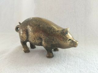 Vintage Metal Brass Pig Figurine Paper Weight Small Unbranded 3.  75 Inches