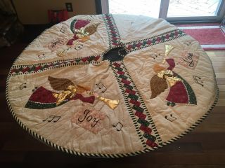 Vintage American Pacific Large Quilted Christmas Tree Skirt 52” Angels Joy Hope