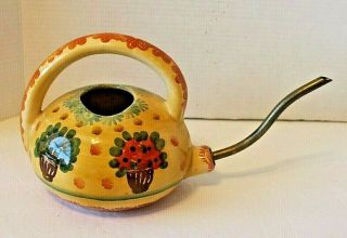 Vintage Ceramic Porcelain Handpainted Flower Plant Watering Can Made In Italy