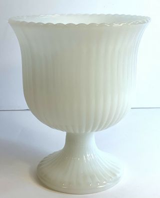 Vtg E.  O Brody Cleveland White Milk Glass Pedestal Footed Compote Vase Bowl M3000