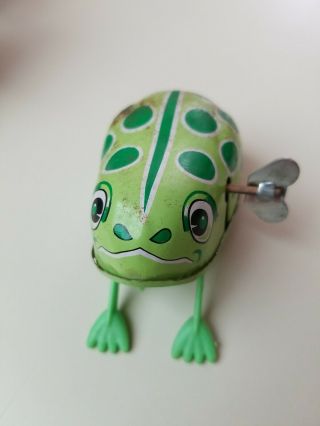 Vintage Green Frog Litho Wind Up Toy Trade Mark Alco Made In Japan