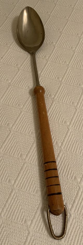 Htf Vintage Ekco A & J Long Wooden Handled 17 1/2” Spoon