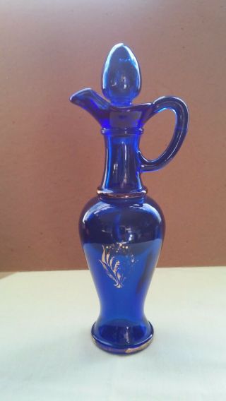 Vintage Avon Skin So Soft Bath Oil Handled Cobalt Blue Bottle W/ Stopper 9.  25 In