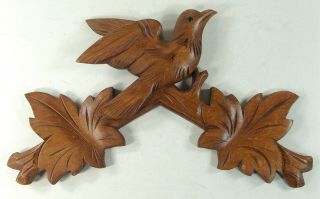 Vintage Black Forest Leaves And Bird Cuckoo Clock Wood Trim