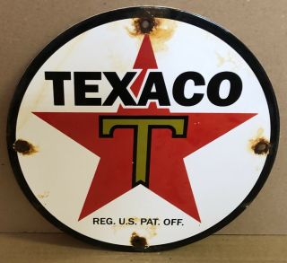 1950s Vintage Texaco Star Gasoline Porcelain Gas Station Pump Ad Sign