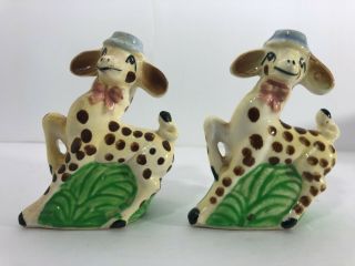 Vintage Japan? Giraffe With Hats Ceramic Salt And Pepper Shakers