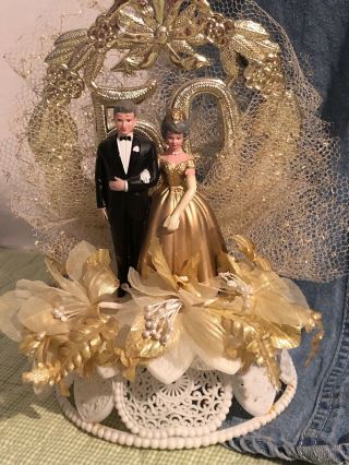 Vintage Wilton 50th Anniversary Wedding Cake Topper Decoration Gold Wedding