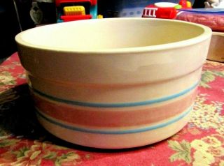 Vintage Mccoy Lancaster Colony Souffle Mixing Bowl 0143 Blue Pink Stripes
