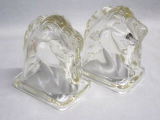 Vintage Glass Horse Head Bookends 4.  75 " T Federal Glass Clear Depression