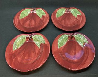 Set Of 4 Vintage Franciscan Hand Painted Apple Shaped Salad Plates Portugal