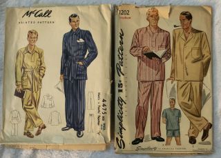 Vintage Set Of 2 Men’s Pattern Pajama,  Shirt.  Mccall 