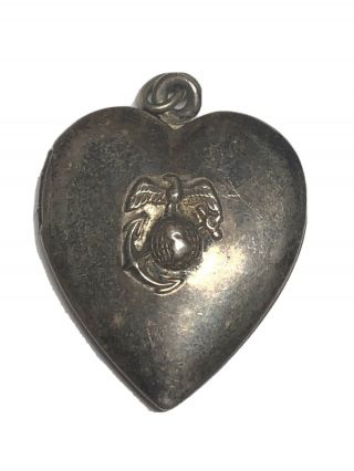 Vintage Sterling Silver Wwii? Marine Corp Sweetheart Heart Locket Pendant