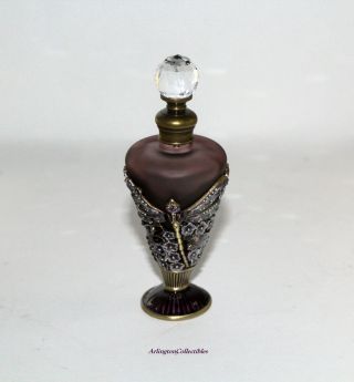 Frosted Amethyst Purple Glass Perfume Scent Bottle ☆ Dragonfly Design