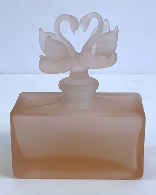 Vtg Double Swan Finial Pink Satin Glass Decanter Bottle 3” X 4”