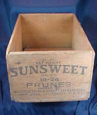 Vintage Sunsweet Prunes Wood Box California Prune & Apricot Growers