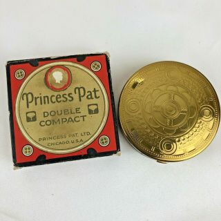 1920s Art Deco Antique Princess Pats Earliest Compact Brass Gold Vtg Steampunk
