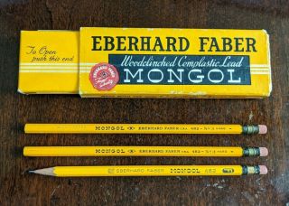 3 Vintage Eberhard Faber Mongol 482 No.  3 Pencils W/ Box (2,  1 Sharpened)