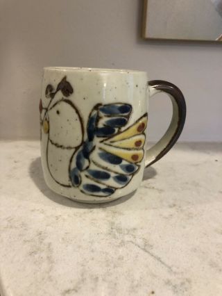 Vintage Otagiri Speckled Stoneware Coffee Mug Mid Century Bird Quail Dove