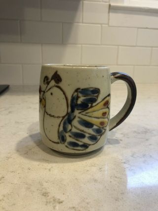 Vintage Otagiri Speckled Stoneware Coffee Mug Mid Century Bird Quail Dove 2