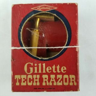Vintage Gillette Gold Tone Tech Razor