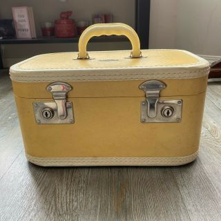Vintage Yellow Travelgard Hard Train Case Retro Makeup Luggage Bag