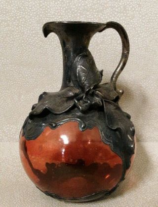 King Solomon Finde Handblown Bottle Vase With Silver Overlay