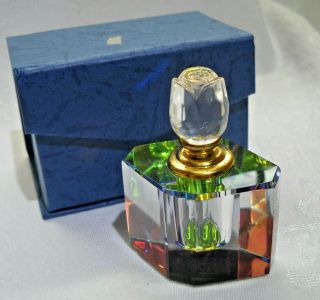 Clear Blue And Green Crystal Faceted Perfume Bottle